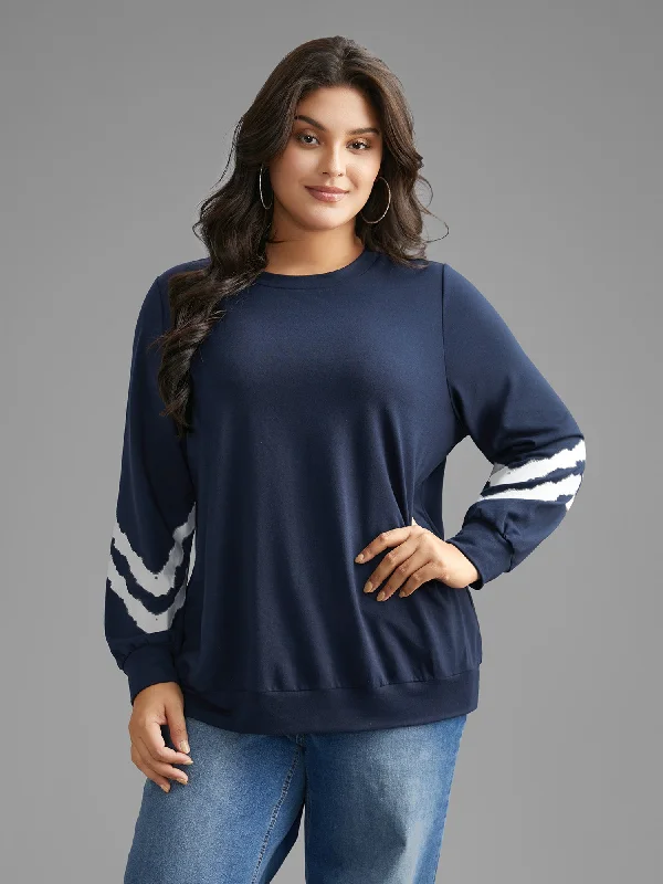 Round Neck Contrast Patchwork Sweatshirt