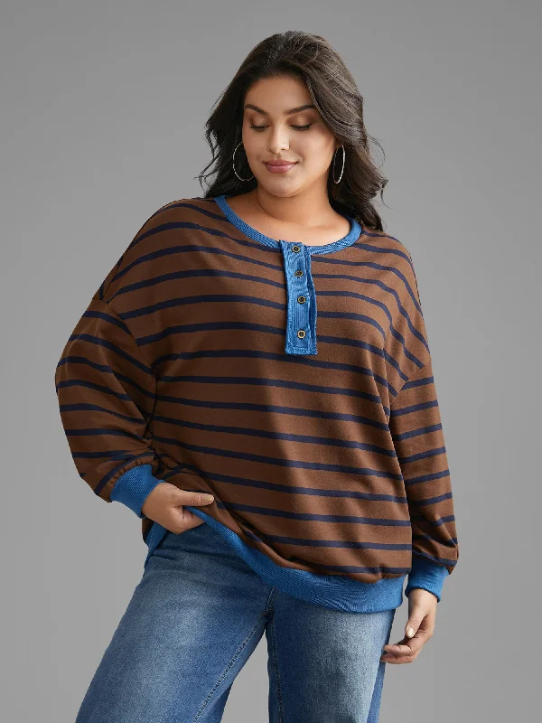 Striped Contrast Button Up Sweatshirt