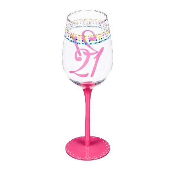 12 oz. Color Changing Wine Glass 21st Birthday Confetti Design