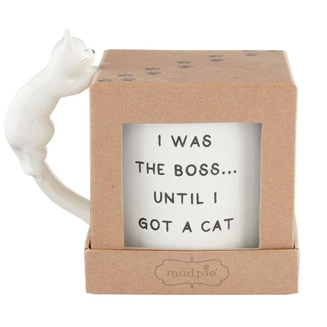 I Was the Boss Until I Got a Cat Boxed Mug with Sculpted Cat Handle