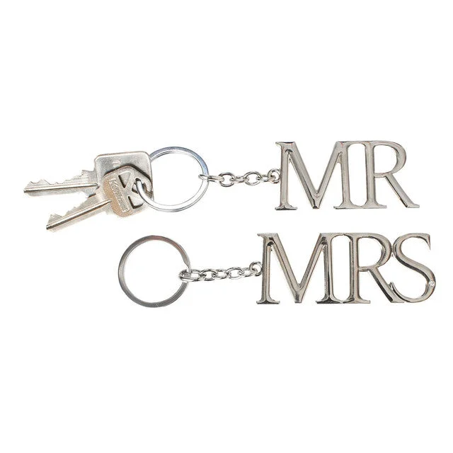 MR & MRS Silver Keychain Set of 2