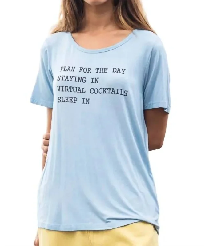 Graphic Knit Slogan Print T-Shirt Top In Blue