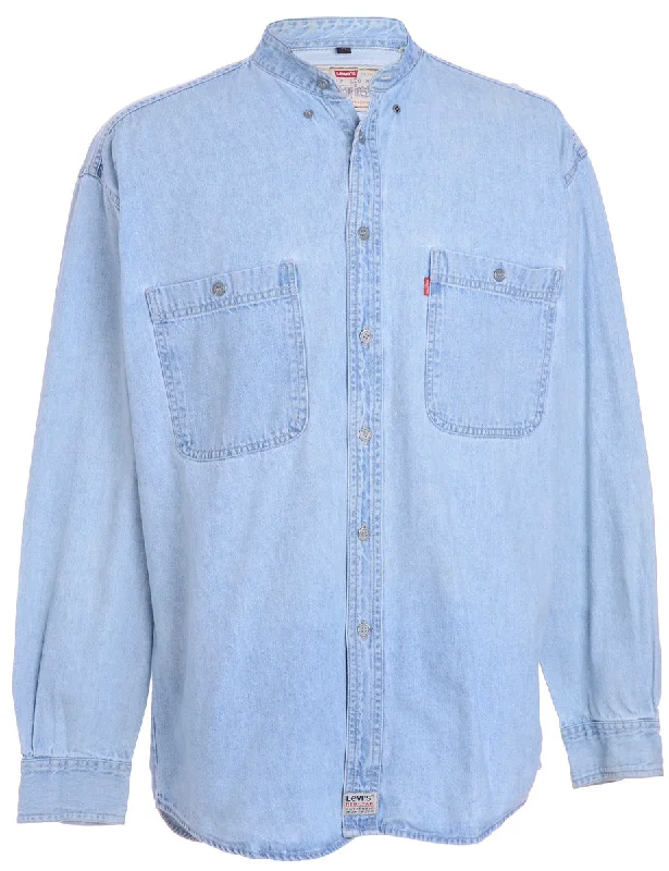 Label Charles Grandad Collar Denim Shirt