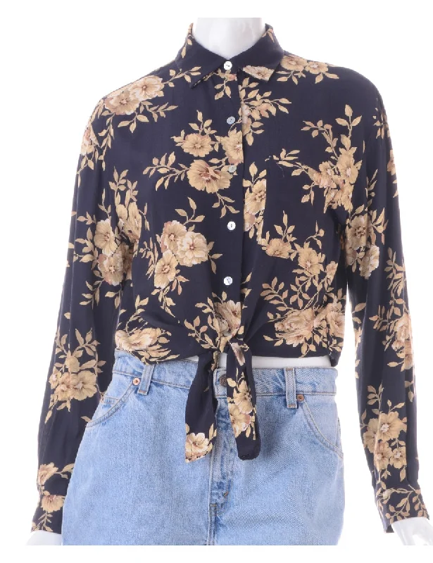 Label Cropped Jessie Tie Front Patterned Shirt