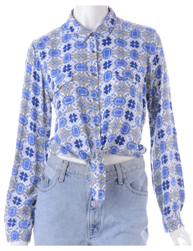 Label Cropped Jessie Tie Front Patterned Shirt