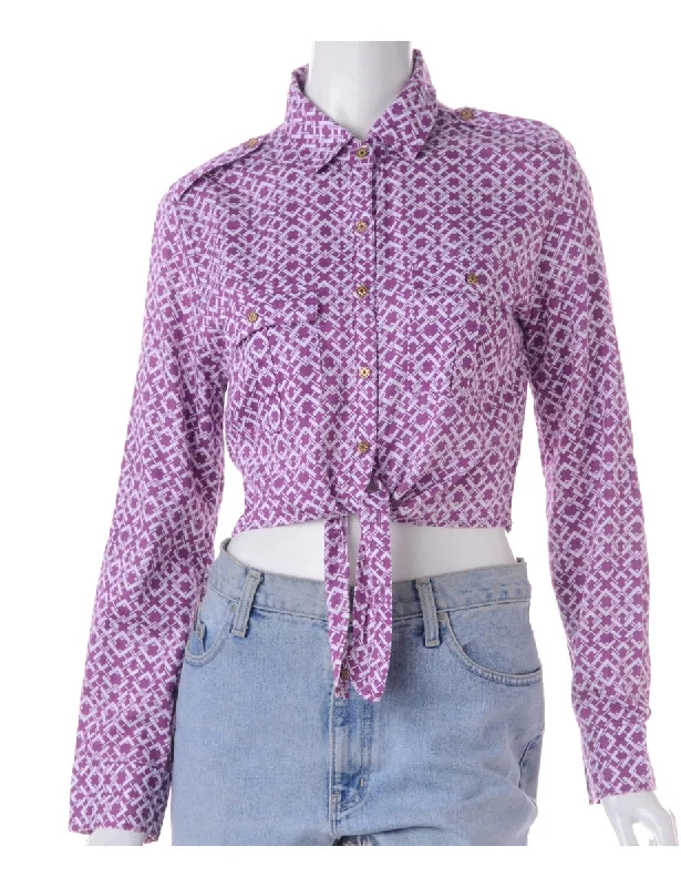 Label Cropped Jessie Tie Front Patterned Shirt