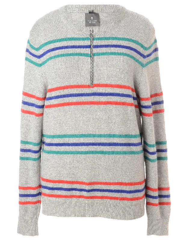 Label Light Grey Zip Front Knitted Jumper