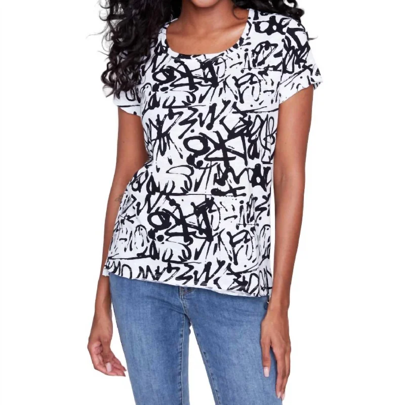 Printed Cotton Knit T-Shirt In Black/white