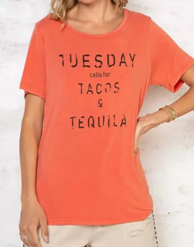 Taco Tuesday Knit T-Shirt Top In Orange