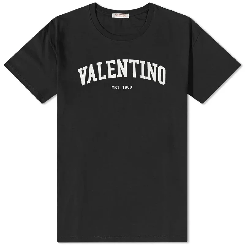 Valentino Garavani Black Men's Short Sleeve Crew Neck T-Shirt with White Logo