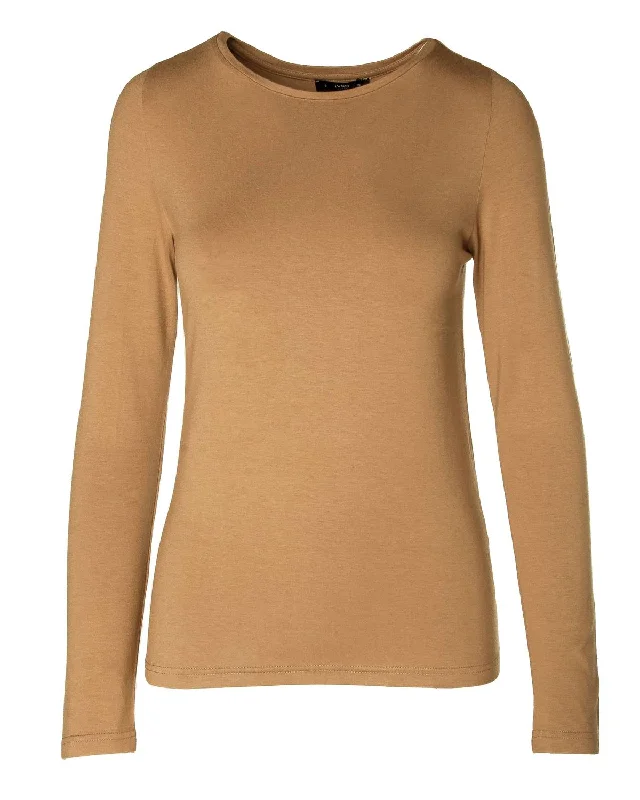 Women's Boat Neck T-Shirt In Camel