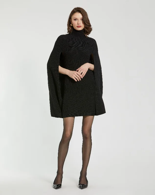 Turtle Neck Knit Cape Mini Dress