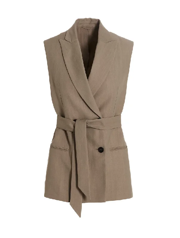 Brunello Cucinelli Women's Double Breast Belted Vest In Beige