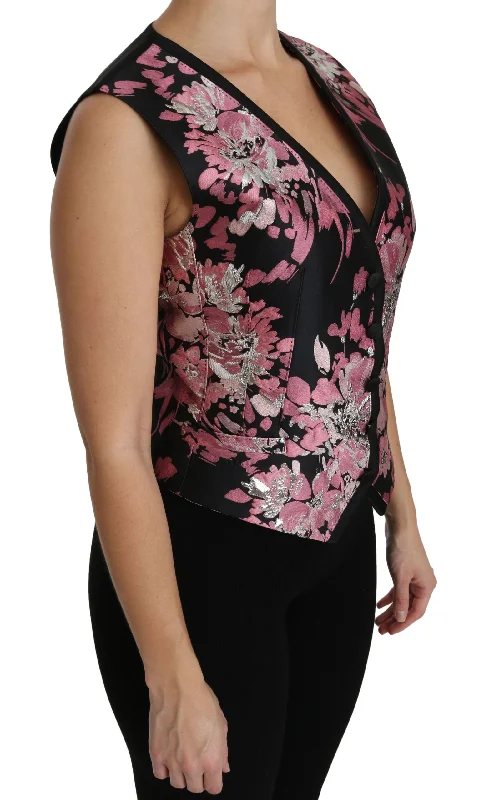 Dolce & Gabbana Elegant Floral Brocade Plunging Vest Women's Top