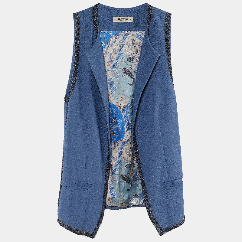 ETRO New Womens Blue Open Vest Chain Detail