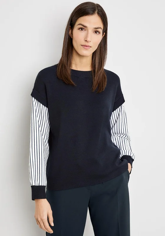 Gerry Weber Layered Vest & Shirt Sleeves Jumper, Navy & White