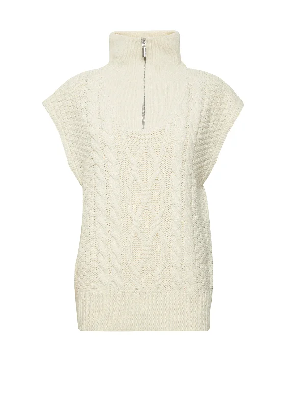 Ichi Adison Cable Knit Sweater Vest, Beige