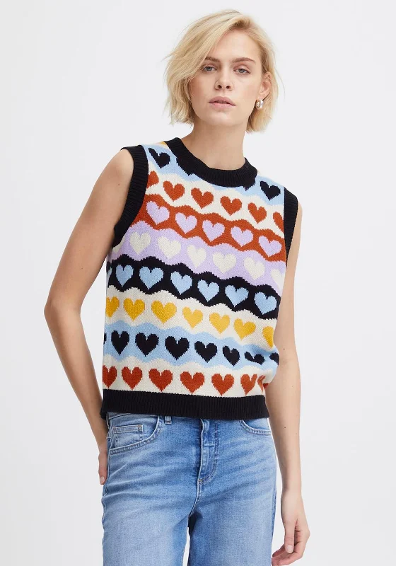 Ichi Arthy Heart Print Knitted Vest, Multi