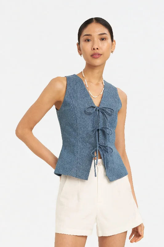 Jada Denim Tie-Front Vest Top