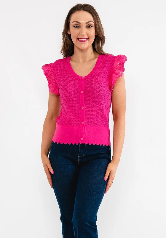 Seventy1 Frill Shoulder Buttoned Vest, Fuchsia