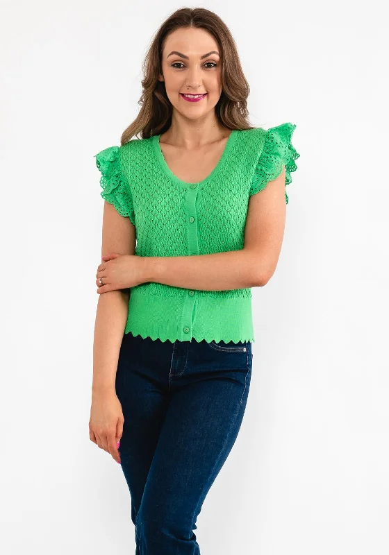 Seventy1 Frill Shoulder Buttoned Vest, Green