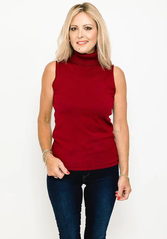 Micha Roll Neck Knit Vest, Red