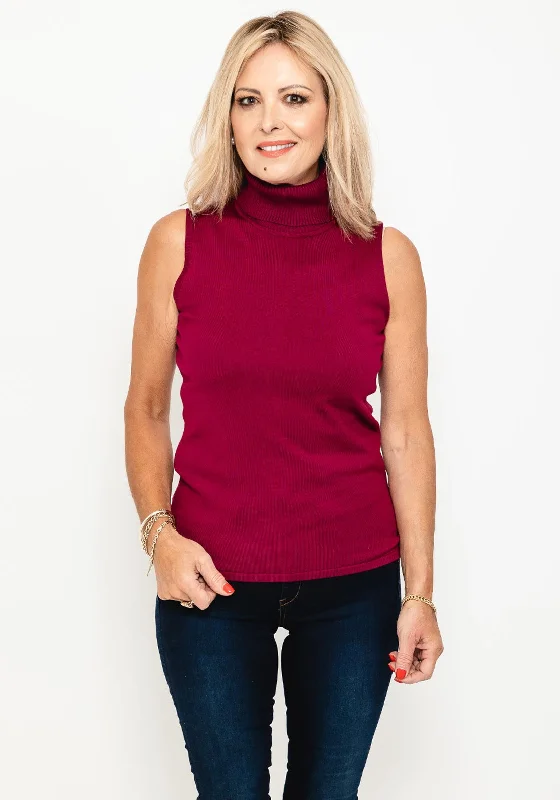 Micha Roll Neck Knit Vest, Wine