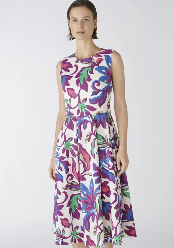 Oui Vibrant Floral Linen Blend Dress, Lilac Green