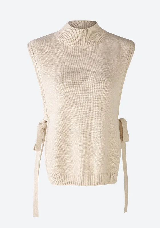 Oui Tie Side Knitted Sweater Vest, Light Beige