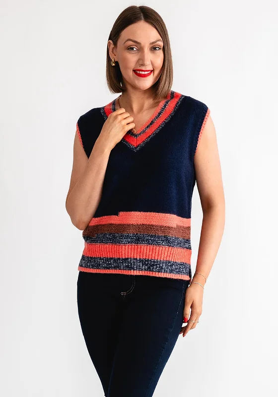 White Stuff Colour Block Knit Vest, Navy