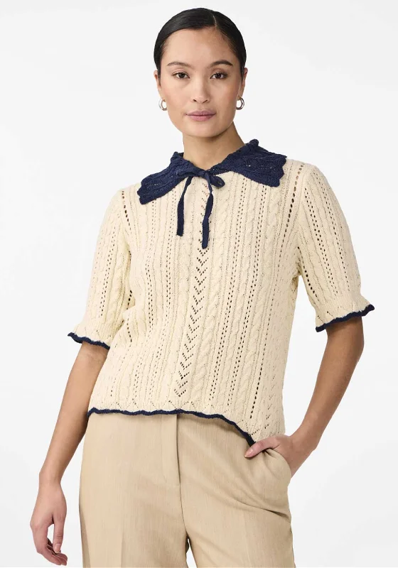 Y.A.S Evia Crochet Knit Top, Birch Dress Blues