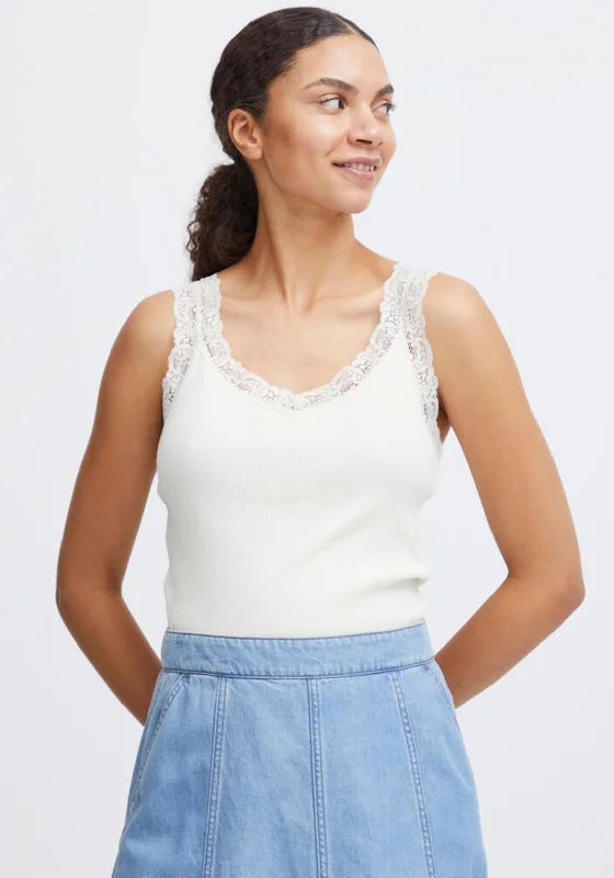 b.young Palva Lace Trim Vest Top, White