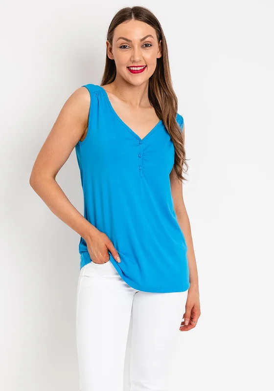 Fransa 3 Button Vest Top, Blue