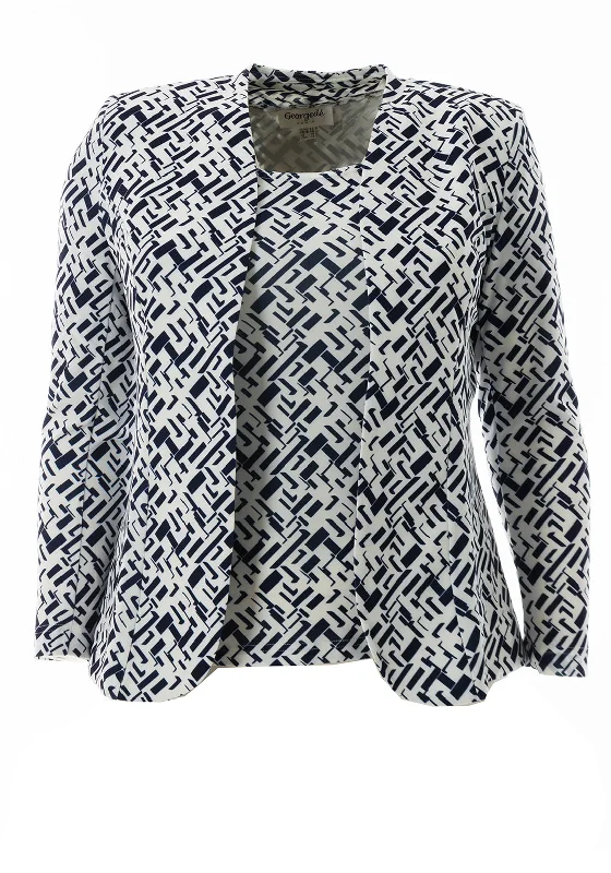 Georgedé Prague Geometric Line Twinset, White & Navy