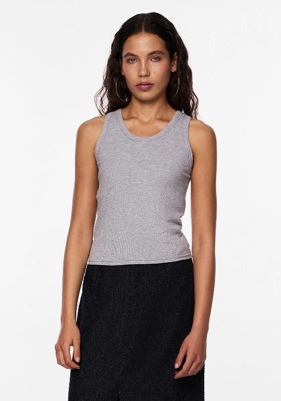 Pieces Anibi Built in Bra Vest Top, Light Grey