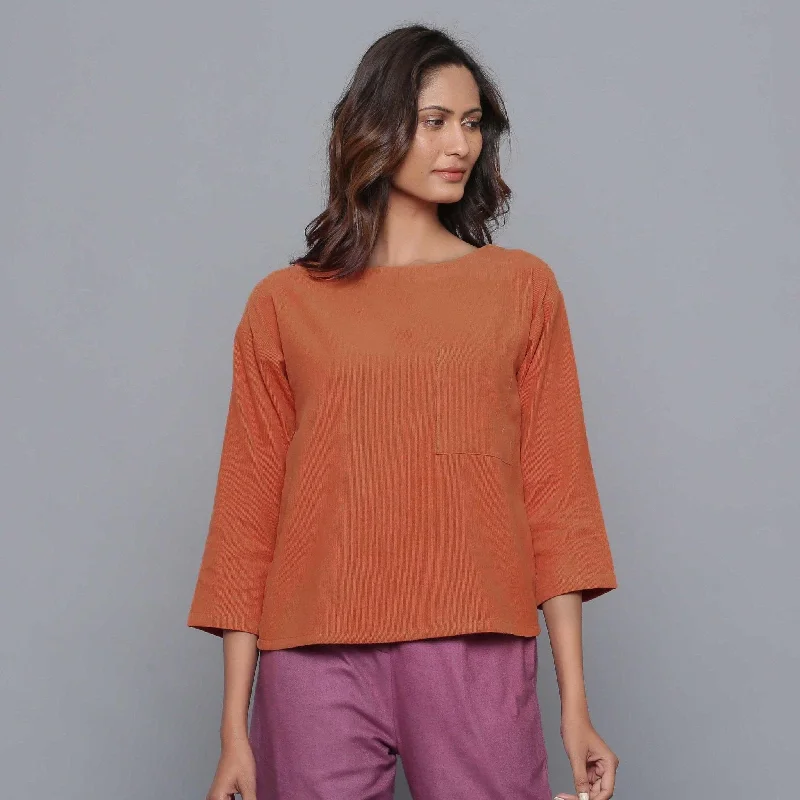 Sunset Rust Warm Cotton Corduroy Drop Shoulder Top