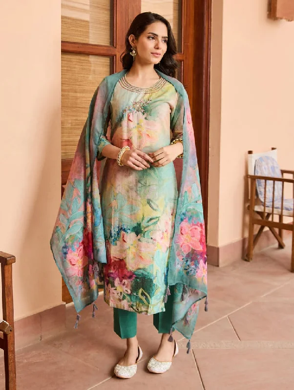 Digitally Printed Cotton Flex Suit Set 3991