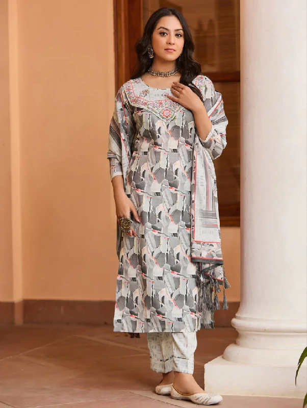 Digitally Printed Cotton Linen Suit Set 4010