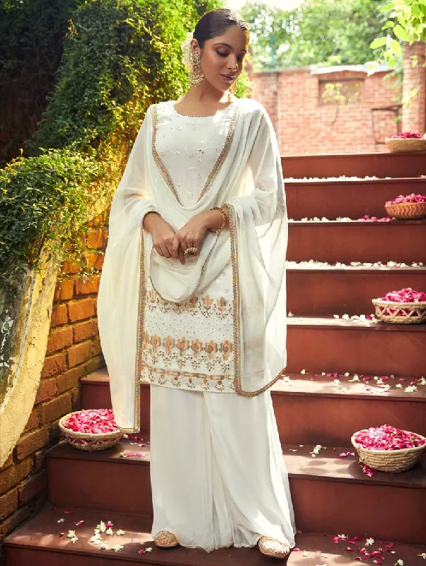 Embroidered Viscose Georgette Sharara Suit Set 3753