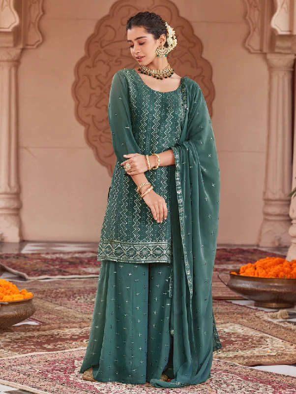 Embroidered Georgette Sharara Suit Set 3962