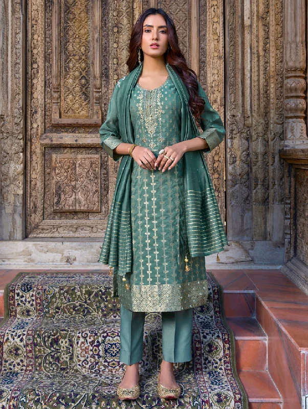 Embroidered Jacquard Silk Suit Set 3851