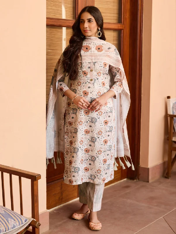 Embroidered Katha Cotton Linen Suit Set 3998