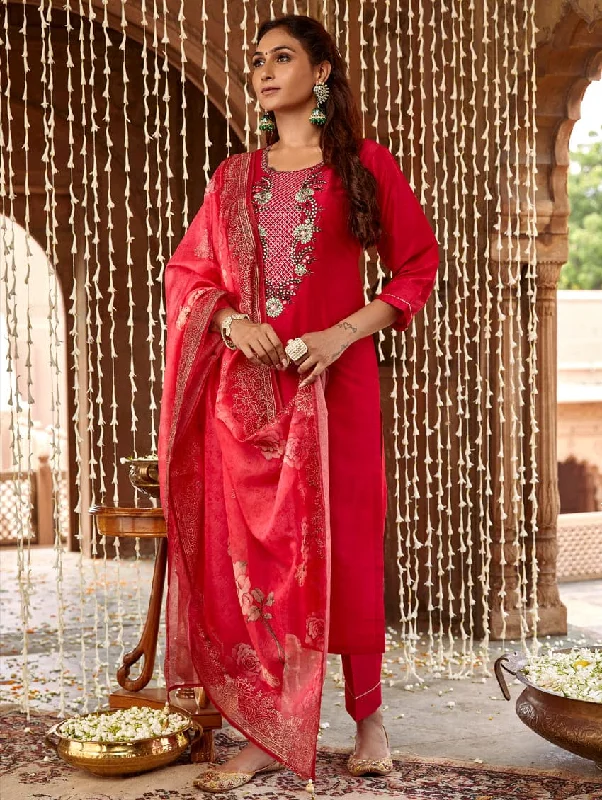 Embroidered Linen Silk Suit Set 3772