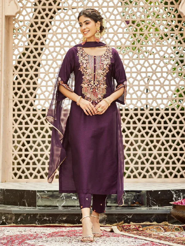 Embroidered Linen Silk Suit Set 3947