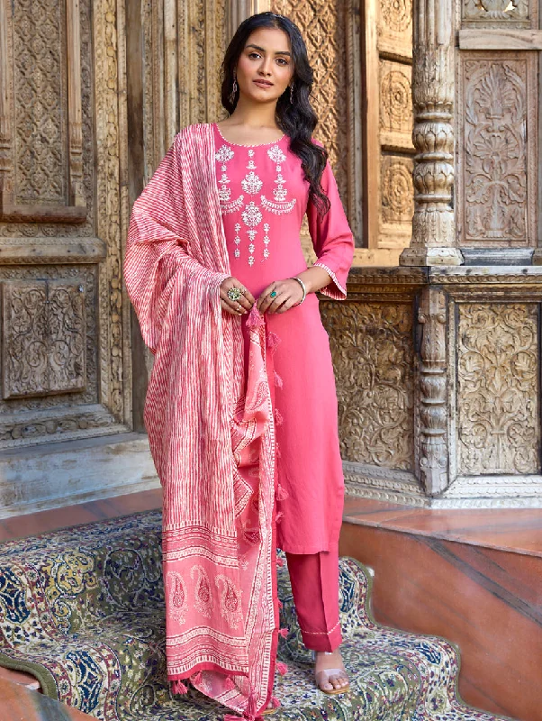 Embroidered Rayon Suit Set 3823