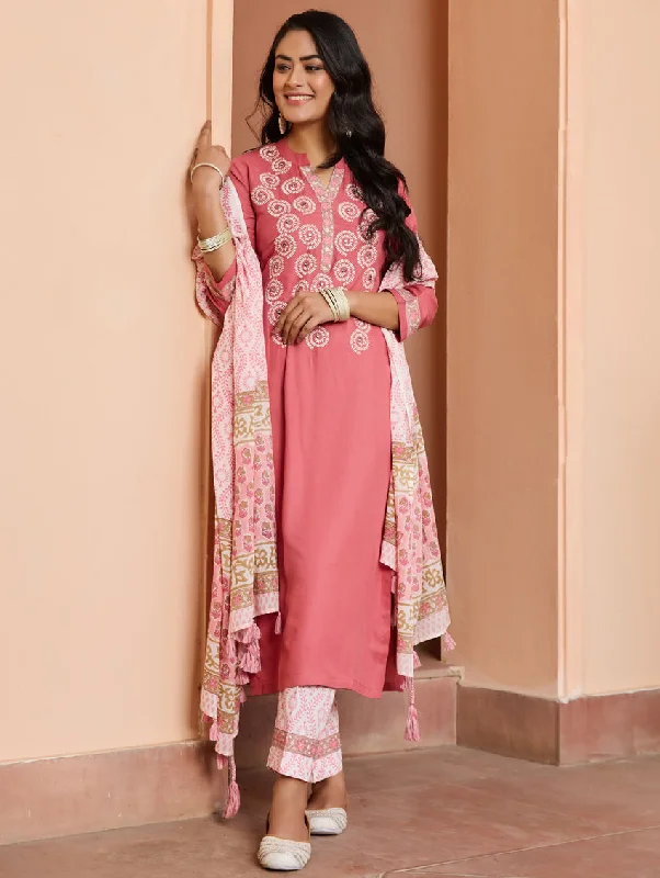 Embroidered Rayon Suit Set 4002