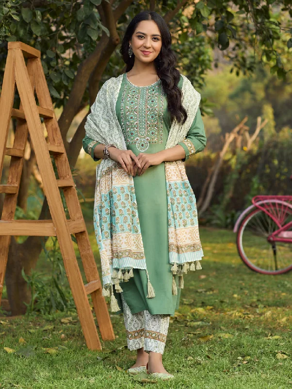 Embroidered Rayon Suit Set 4036