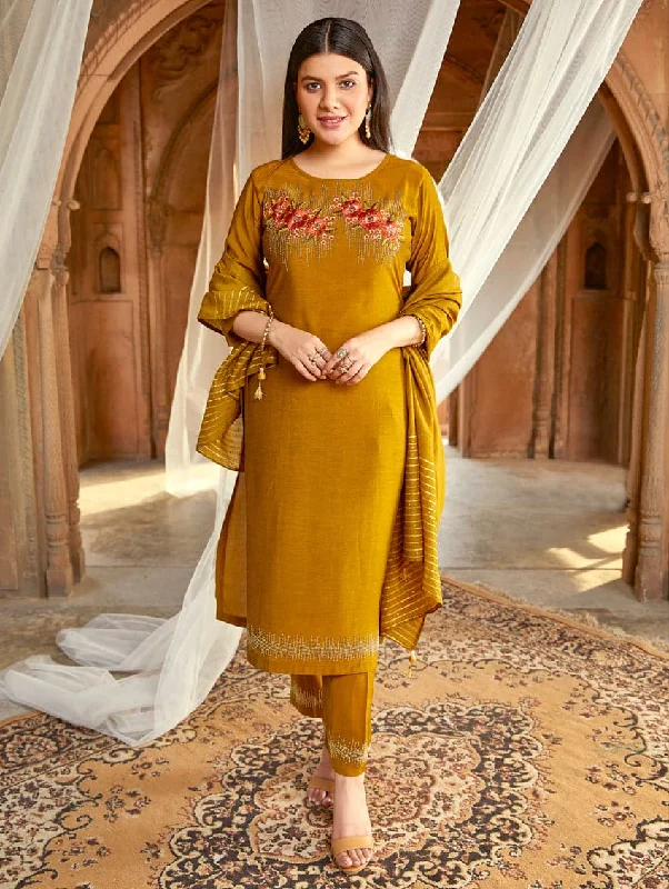 Embroidered Silk Suit Set 3729