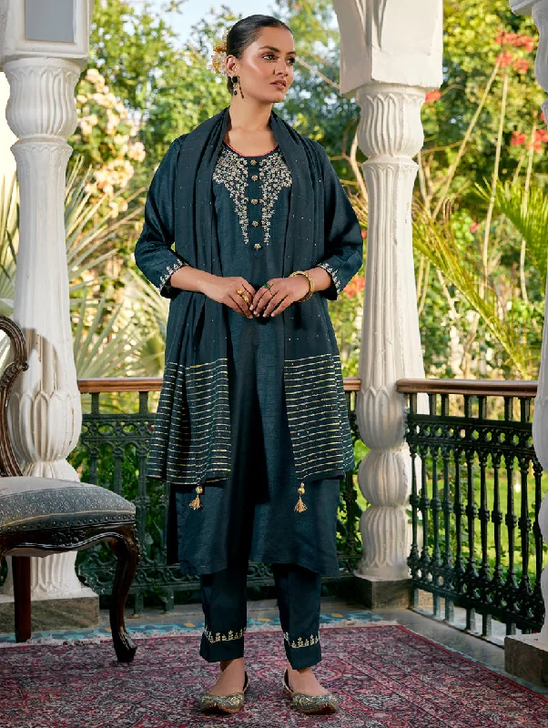 Embroidered Silk Suit Set 3833