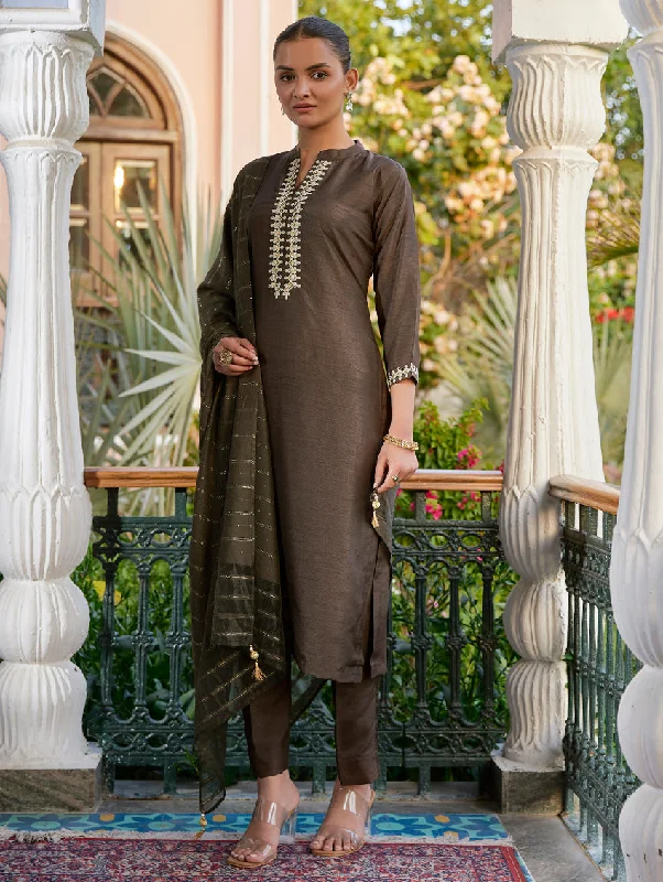 Embroidered Silk Suit Set 3841